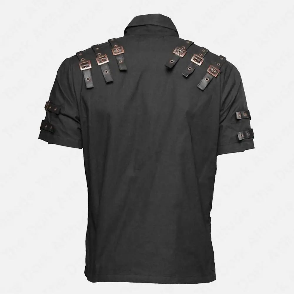 Airship Officer Steampunk Short Sleeve Men Shirt Black