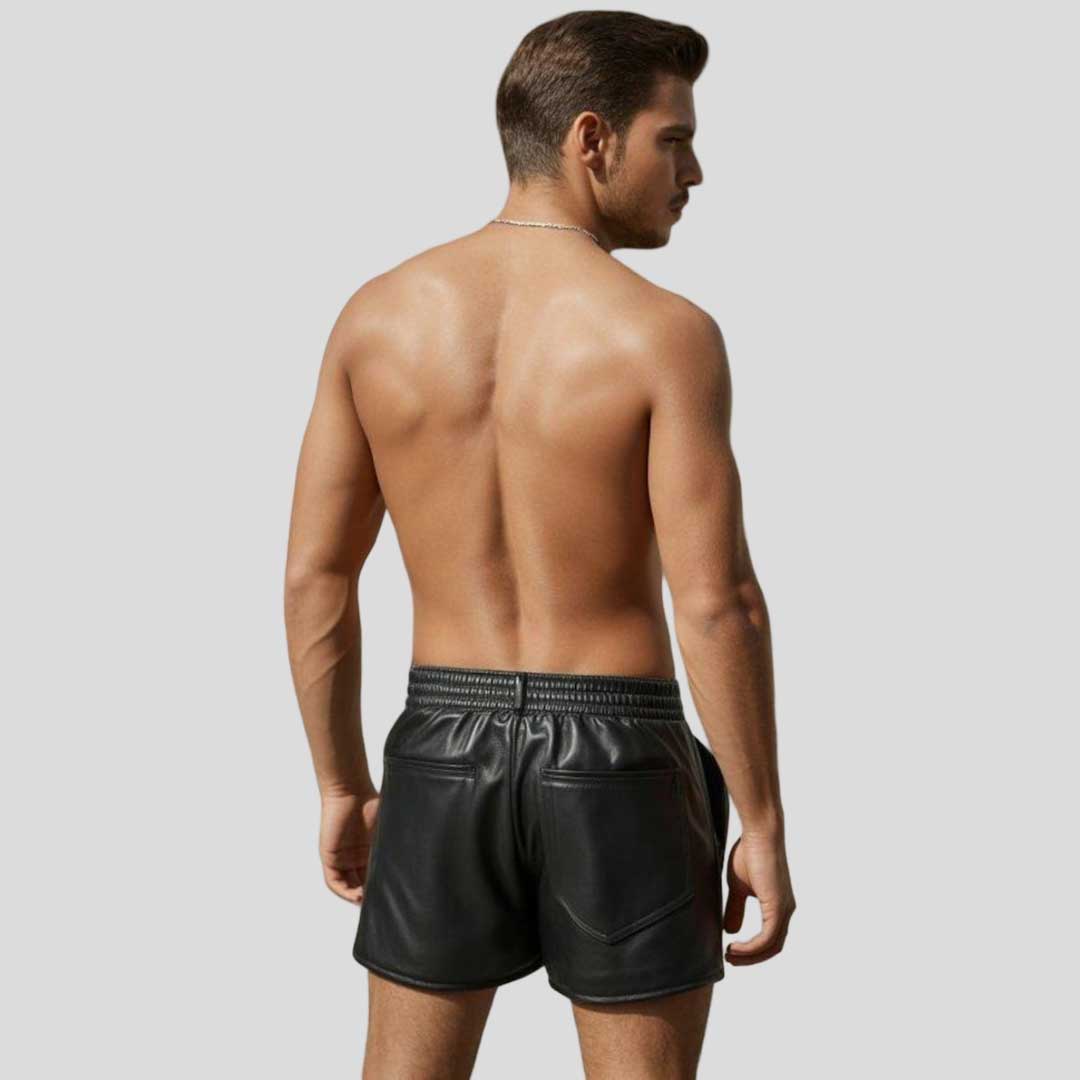 Black Genuine Leather Biker Short Slim Fit