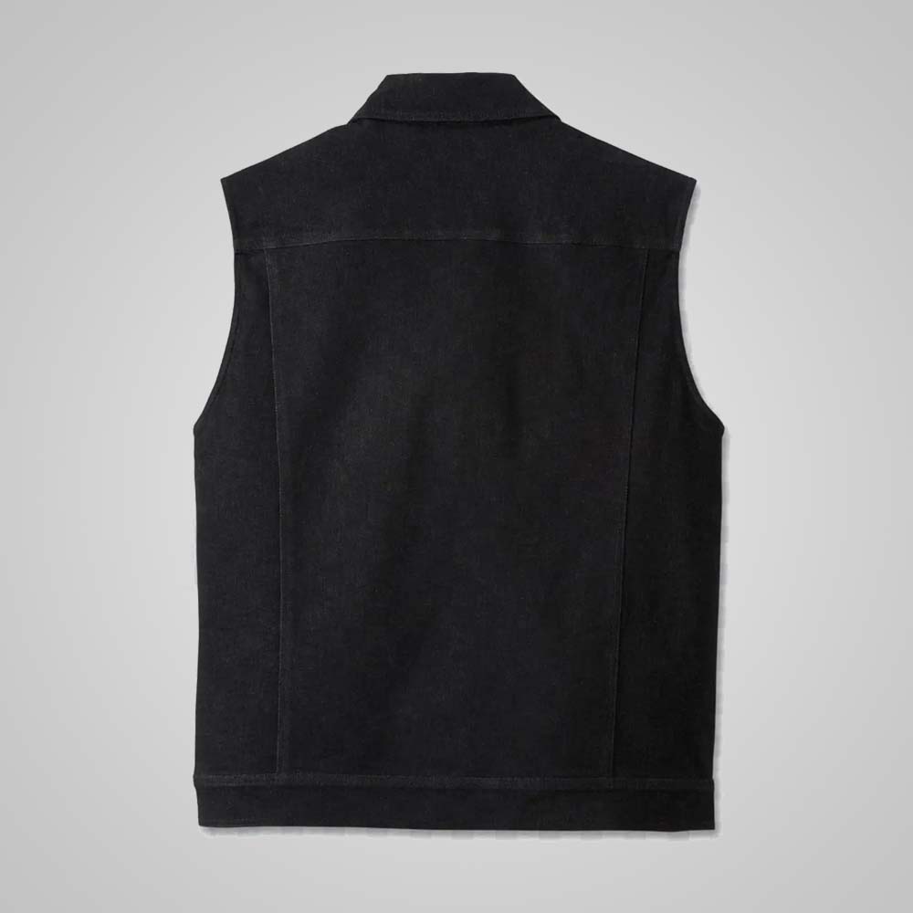 Harley-Davidson Black Denim Vest for Men – Side View with Embroidery Details