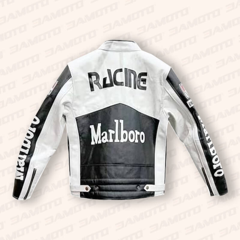 Marlboro White Vintage Retro Cafe Racer Jacket for Men