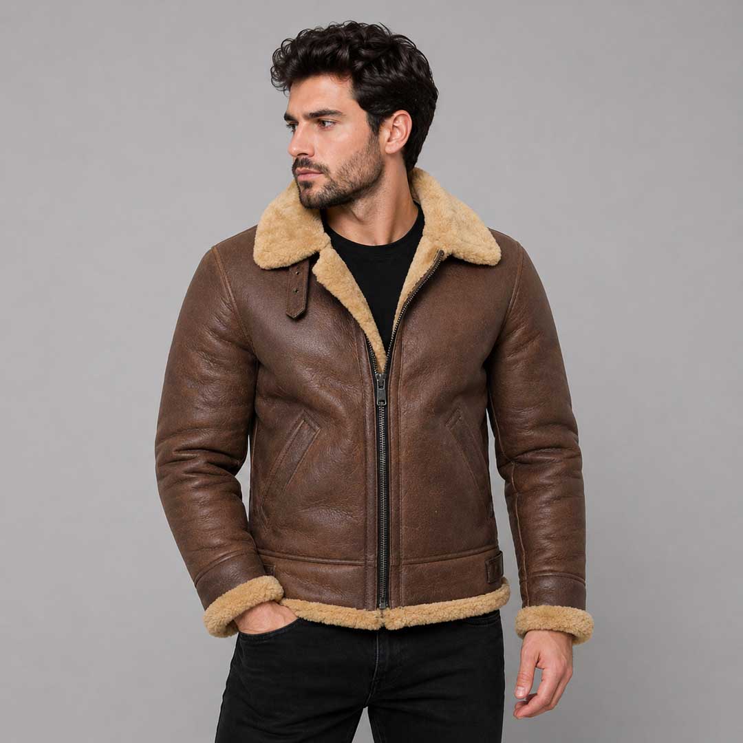 Shop Men's Brown B3 Shearling Aviator Jacket - Flying Bomber Jacket