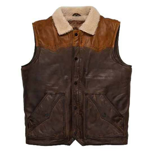 Brown Shearling Fur Sheepskin Leather Vest