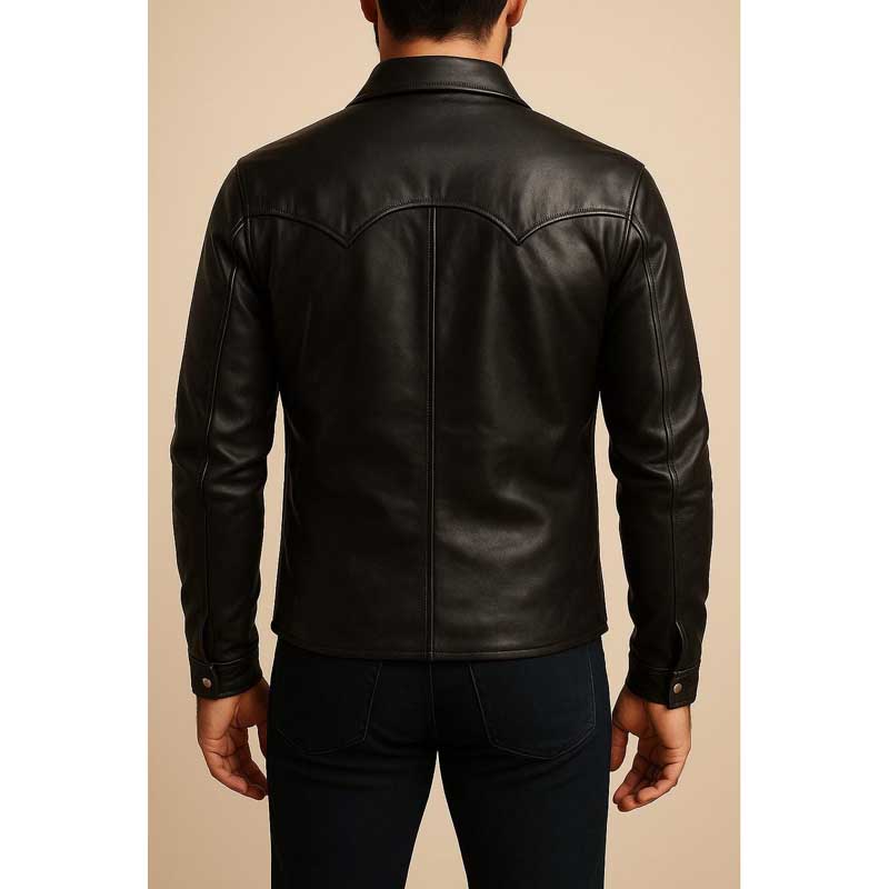 Mens Handmade Black Genuine Leather Western Shirt Jacket