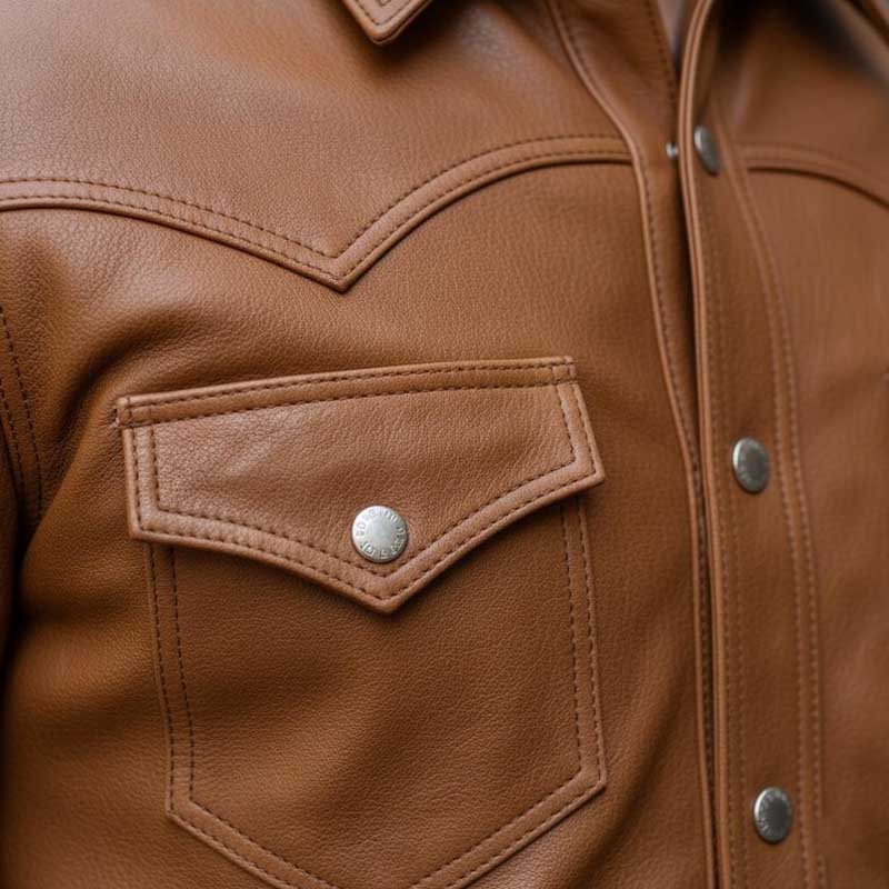 Mens Handmade Genuine Lambskin Leather Western Shirt Jacket