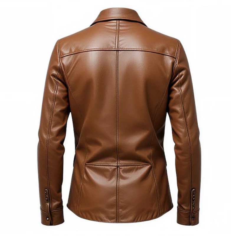 Mens genuine leather shirt jacket motorcycle style with button up front