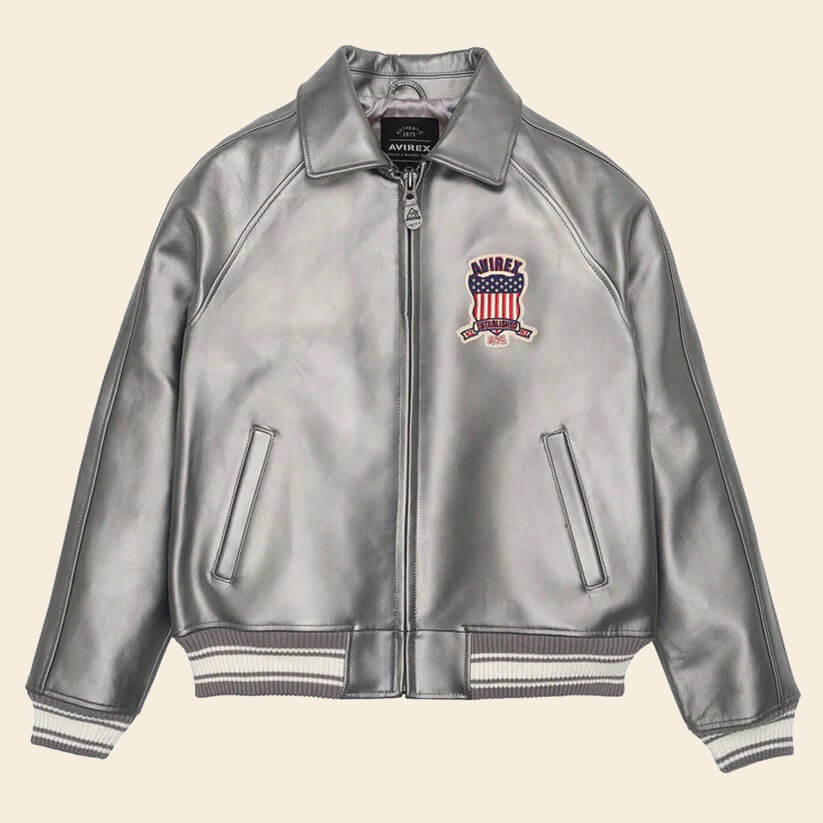 Metallic Silver Letterman Jacket Avirex Bomber Jacket