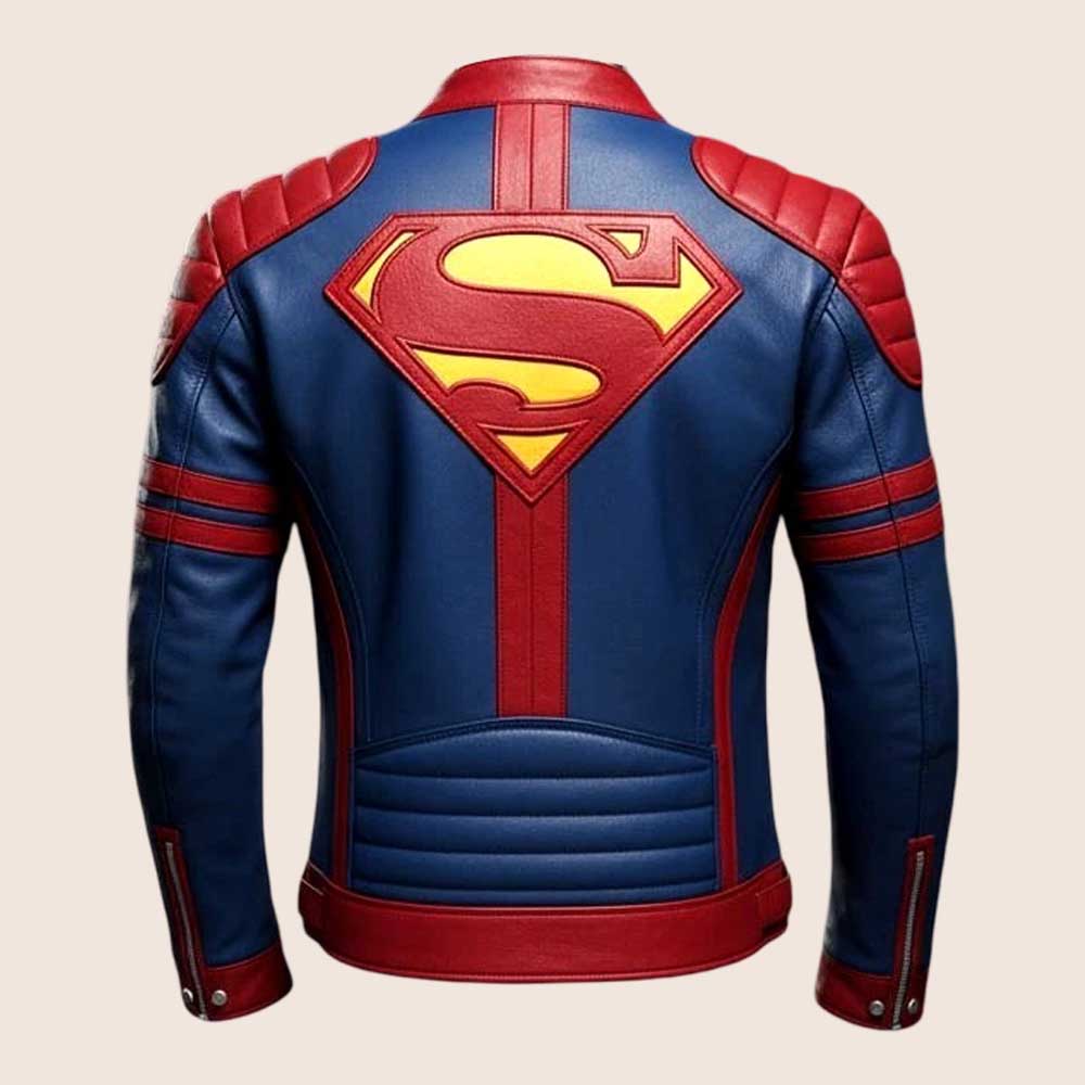 Superman S Shield Blue and Red Leather Motorcycle Jacket