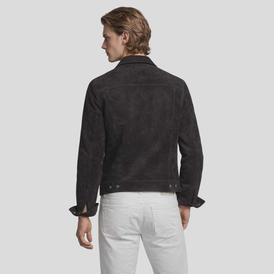 Black Suede Leather Overshirt Jacket