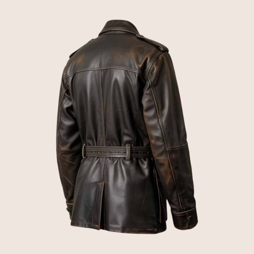 Brown Hard Leather for Vintage Military Style Safari Coat