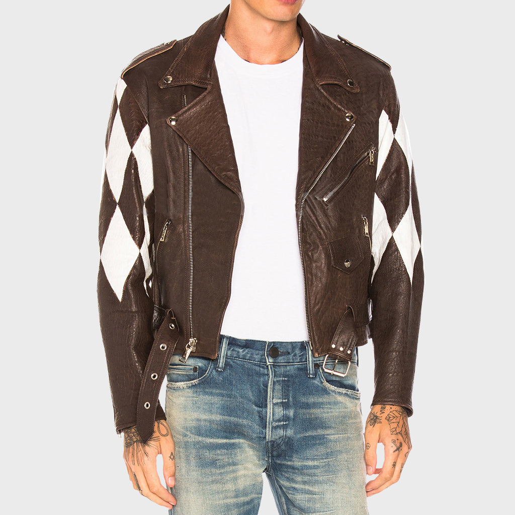Color Block Lambskin Moto Leather Jacket - Motorcycle Jacket