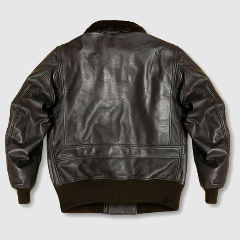 Men's genuine goatskin G-1 military flight jacket with mouton fur collar