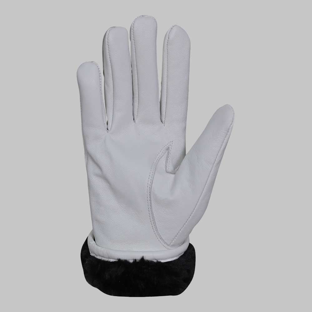 Faux fur interior lining inside white leather glove