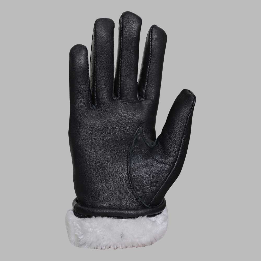 Stylish winter biker leather glove with smooth genuine leather finish