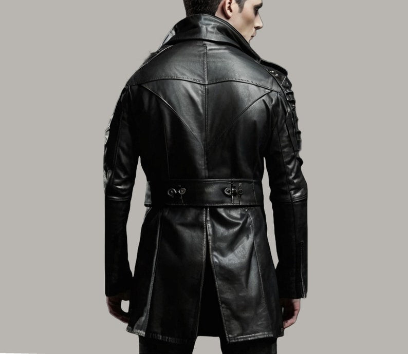 Gothic Steampunk Leather Men Coat Black