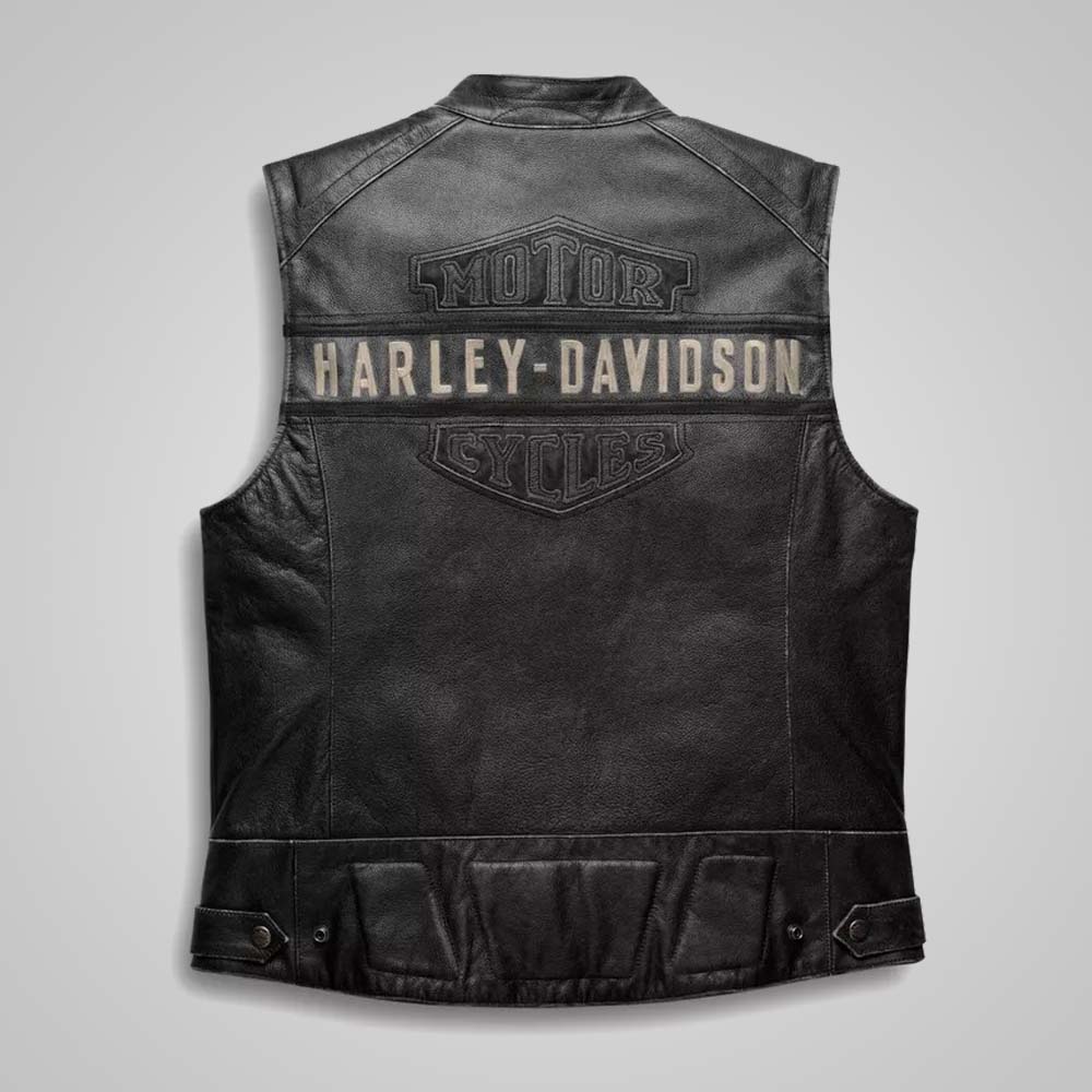 Harley Davidson Men's Motorcycle Black Leather Biker Vest