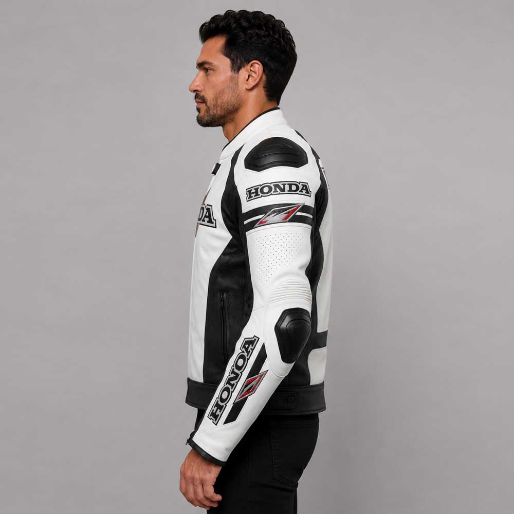 Honda Black White Racing Leather Jacket
