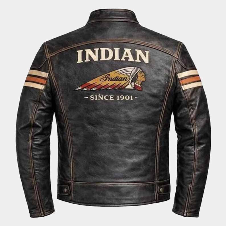 Indian leather cafe racer motorcycle jacket