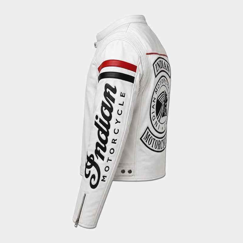 Premium Indian white biker jacket with heavy duty YKK front zipper