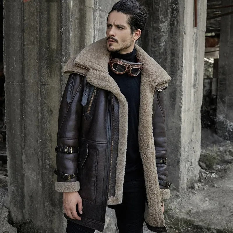 Shearling Faux Leather Coat Mens Suede Leather Faux Fur Leather