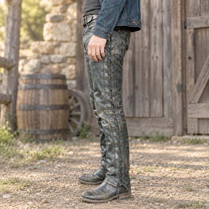 Men's vintage distressed black pants with grey undertones