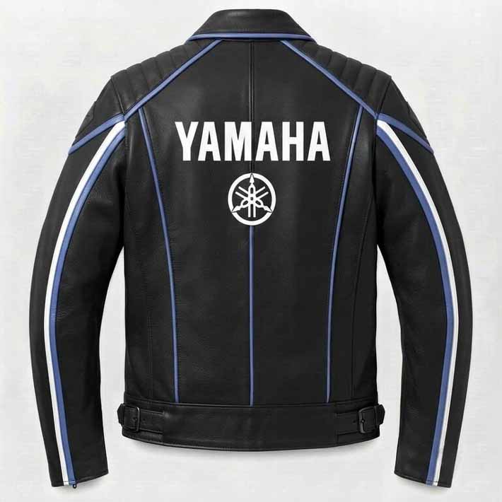 Men's Black Genuine Leather Biker Jacket with Racing Stripe Cafe Racer Style