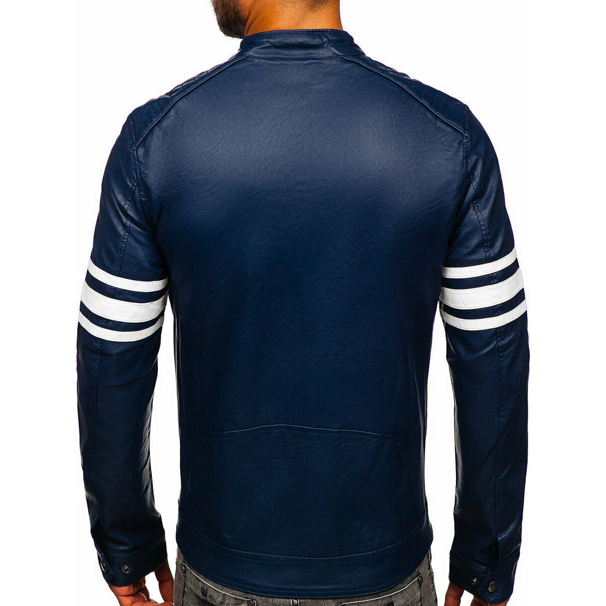 Men's Blue Retro Lambskin Biker Jacket - Motorcycle Jacket