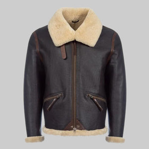 Men's Brown Shearling Flight Jacket - Leather Merino Sheepskin Jacket
