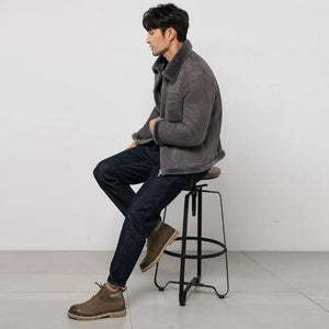 Men's Grey Suede Shearling Jacket - Winter Thick Jacket
