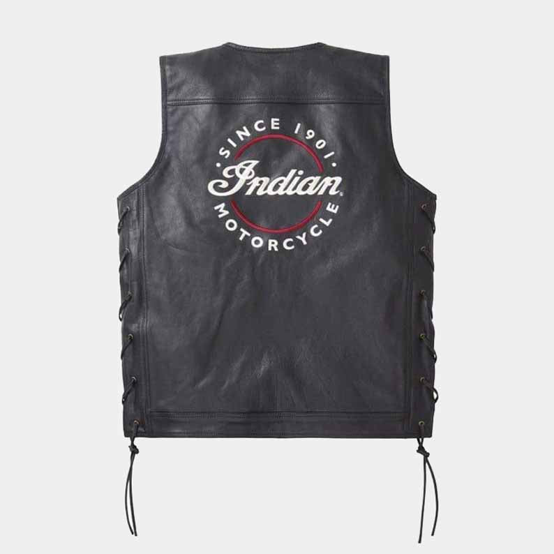 Genuine cowhide leather motorcycle vest for men with adjustable side lace closures