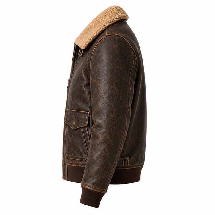 Men's Genuine Lambskin Aviator Leather Jacket with Shearling Collar