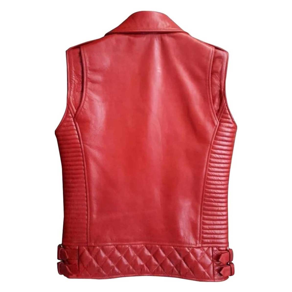 Red genuine lambskin motorcycle vest with YKK zipper