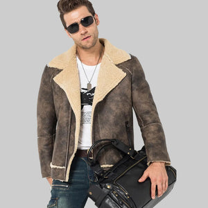 Men's Shearling Motorcycle Flight Jacket - Sheepskin Coat