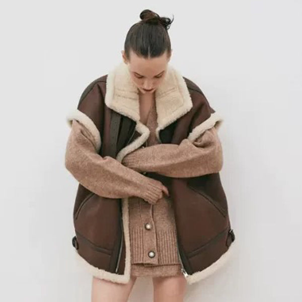 New Chocolate Brown Women's Aviator Sheepskin Leather Vest