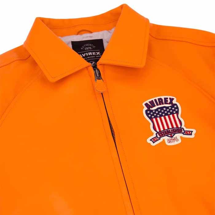 Women's Orange Leather Avirex Varsity Jacket with American Dream Patch