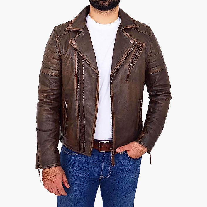 Rust Rider Vintage Copper Leather Biker Jacket