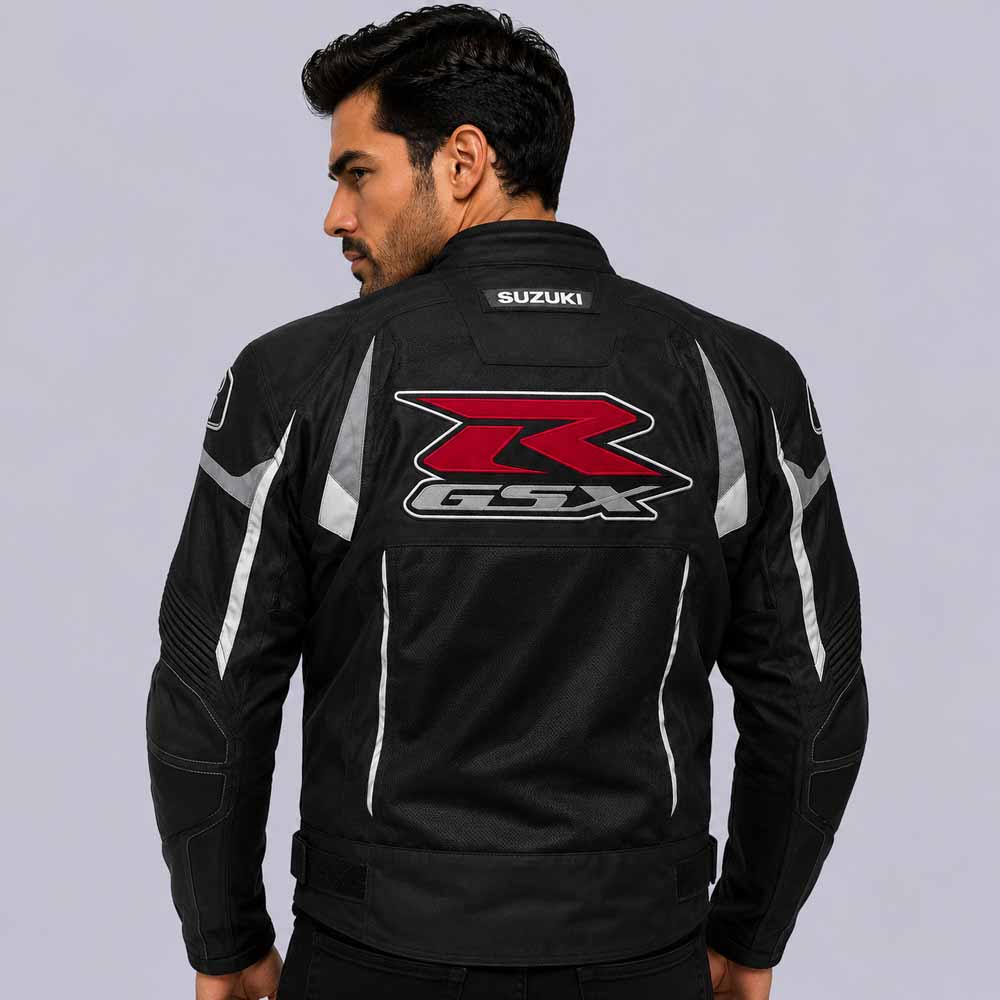Lightweight Suzuki summer motorcycle jacket with removable liner