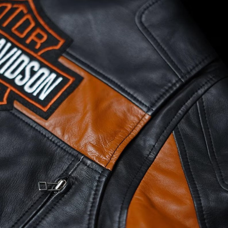 Vintage 1990s Harley Davidson Patchwork Biker Jacket