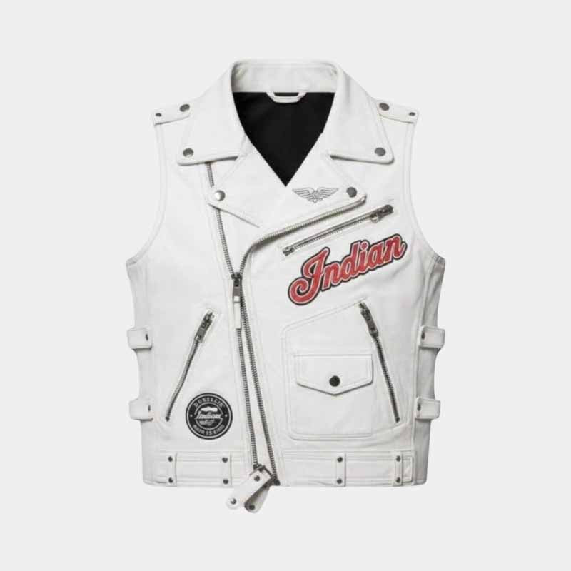premium white cowhide leather Indian Motorcycle biker vest