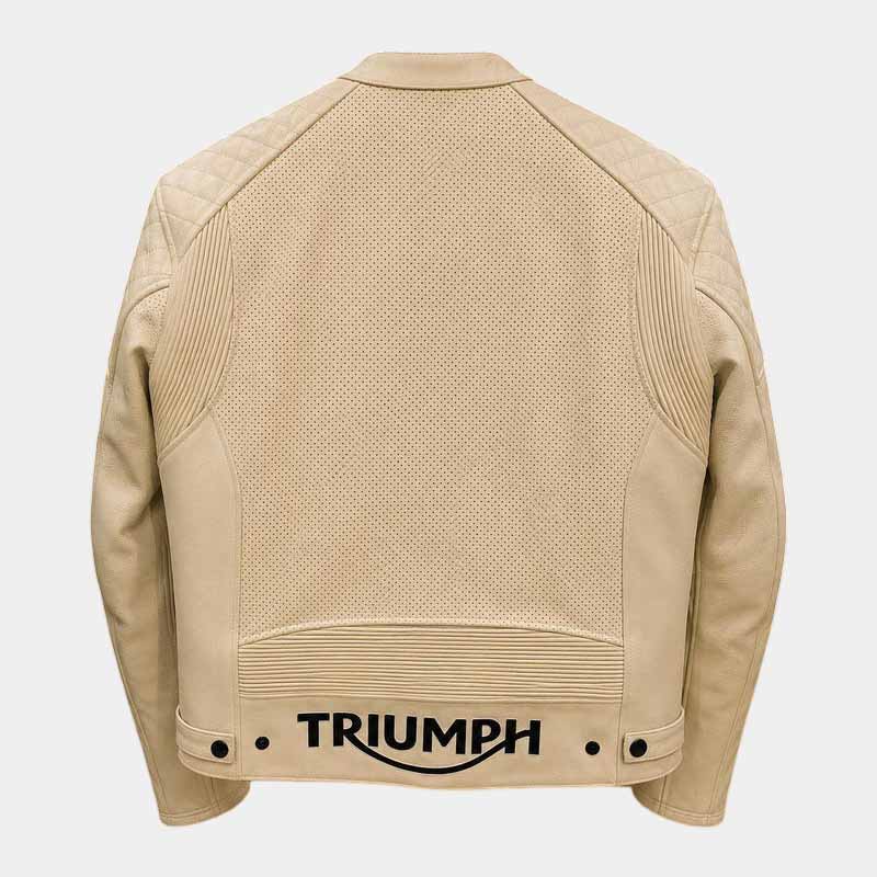 White leather motorcycle jacket for men with band collar