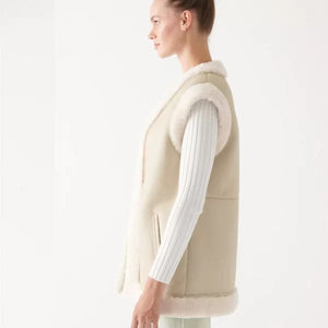 Women's Beige Sheepskin Leather Shearling Vest