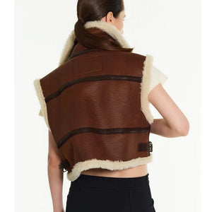 Women's Brown Shearling Aviator Leather Vest