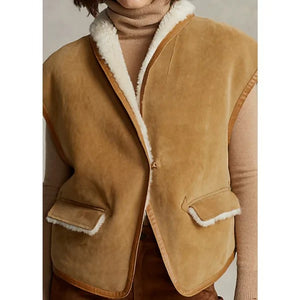 Women's Brown Sheepskin Aviator Shearling Vest