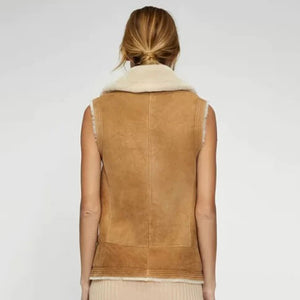 Women's Brown Sheepskin Shearling Leather Vest