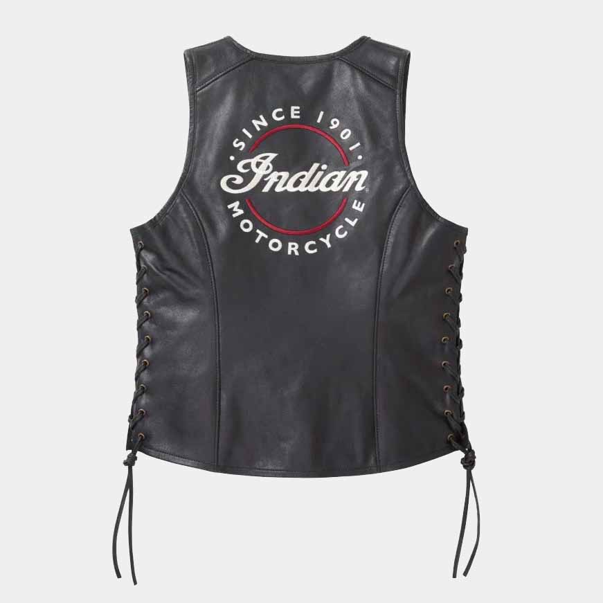 women's Western style leather biker vest with snap button closure