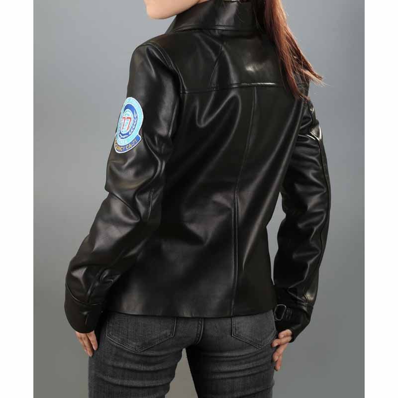 Women's Black Real Sheepskin Kelly Flight Leather Jacket with Embroidered Patches