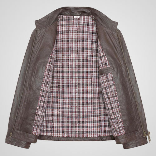 Stand collar leather motorcycle jacket for everyday styling