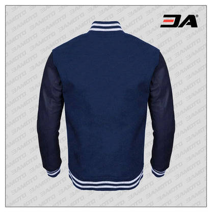 Navy Blue Letterman Jacket For Men