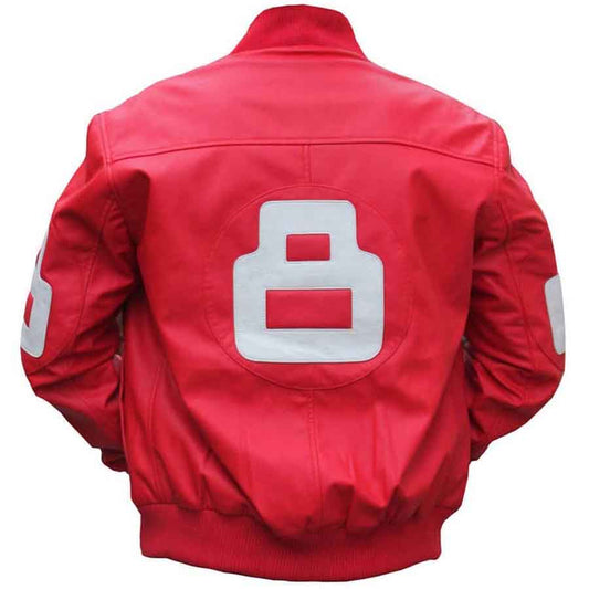 8 Ball Leather Bomber Jacket in Red