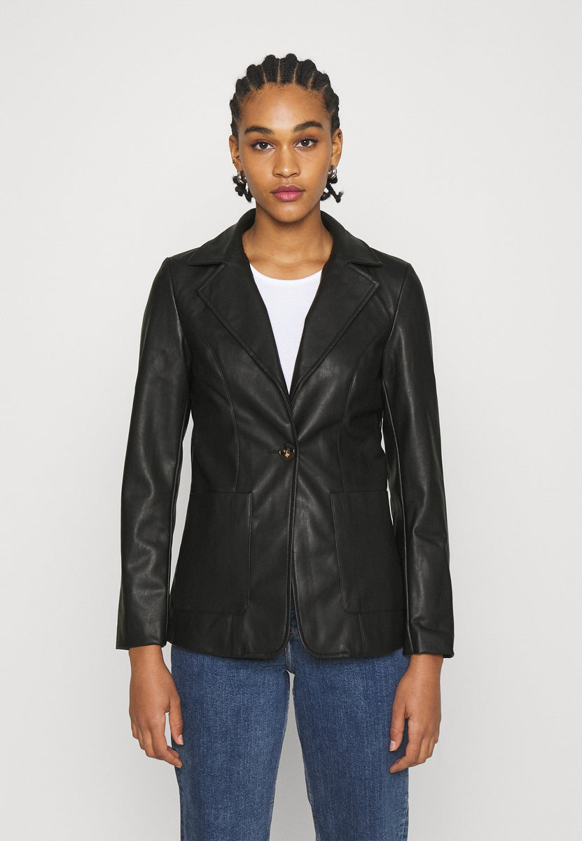 Women's Genuine Black Leather Blazer