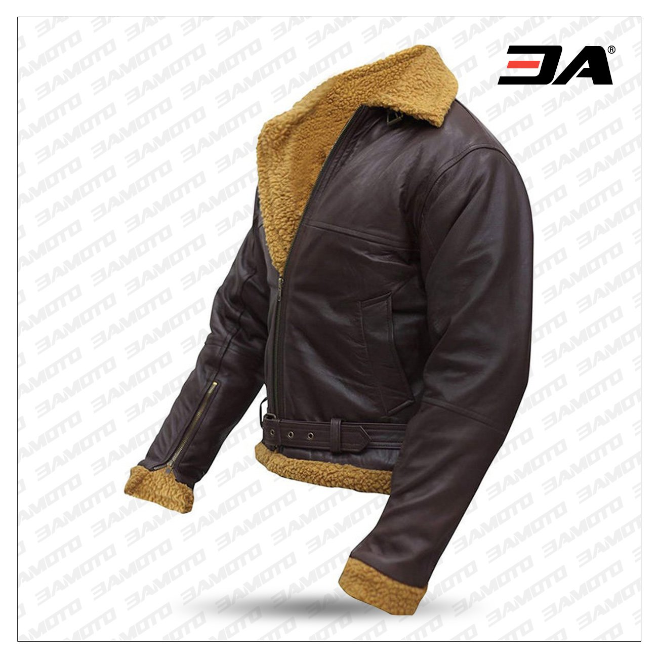B3 Men Flying Aviator Winter Shearling Fur Pilot Sheepskin Bomber Leather Jacket - 3A MOTO LEATHER
